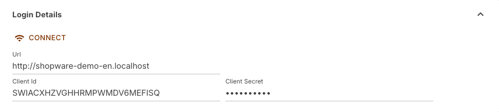 Login details of a Shopware channel with the Connect button