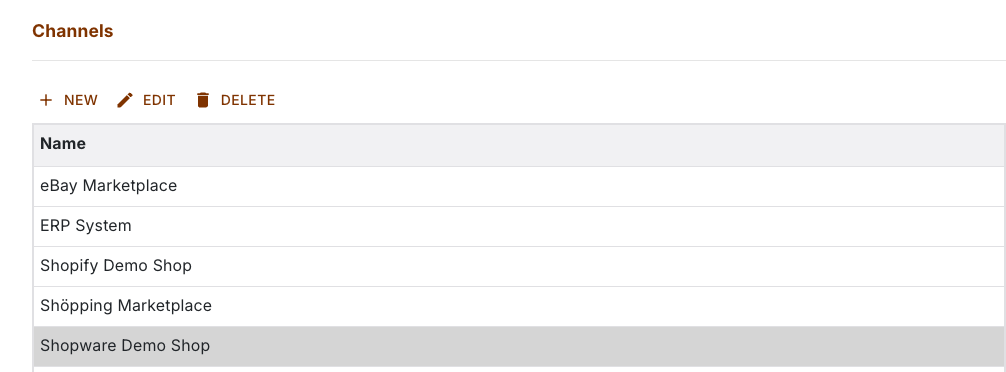 Channel list with a selected channel and an active toolbar